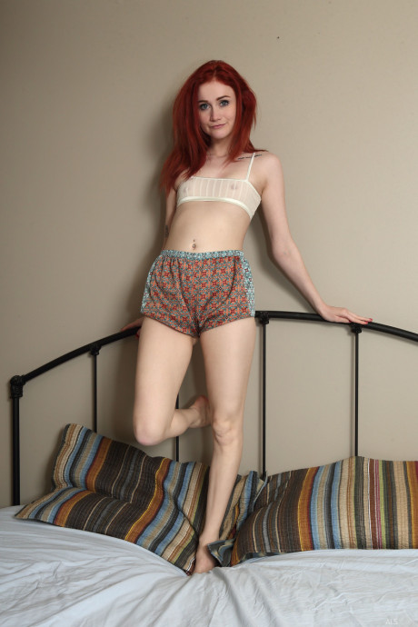 Red Hair sweetie Scarlet Skies toys her beaver before pissing in a bowl - #219487