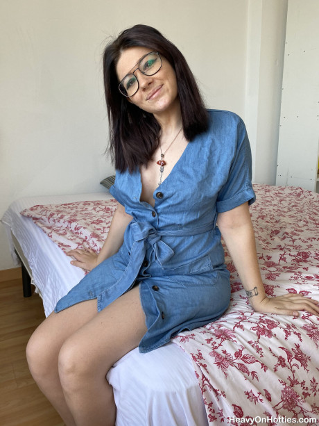 Brunette amateur Meraki removes her denim dress and flaunts her fakes - #162030