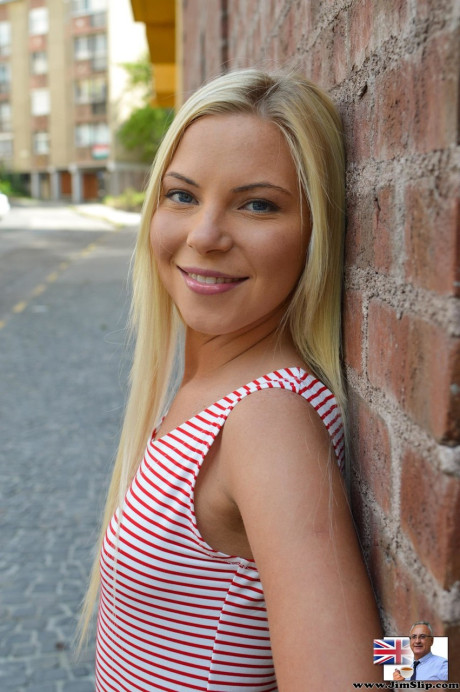 Delicious blondy Angie Koks spreading her delicious vagina on the leather sofa - #173979