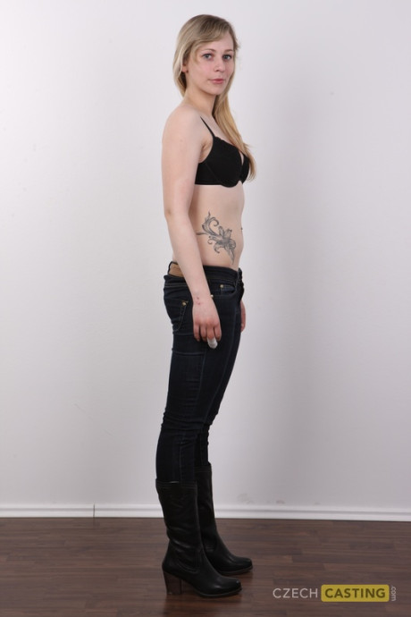 Blondie whore gf girl with a pierced cunt gets totally undressed upon a stool - #283174