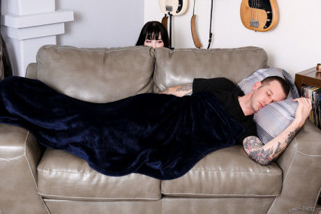 Tattooed pierced rock chick girl Charlotte Sartre double penetrated by stepbrothers - #280682