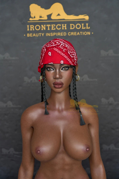 Hot black bitch girl girl models a sex doll that sports a red bandana and gold jewelry - #288703