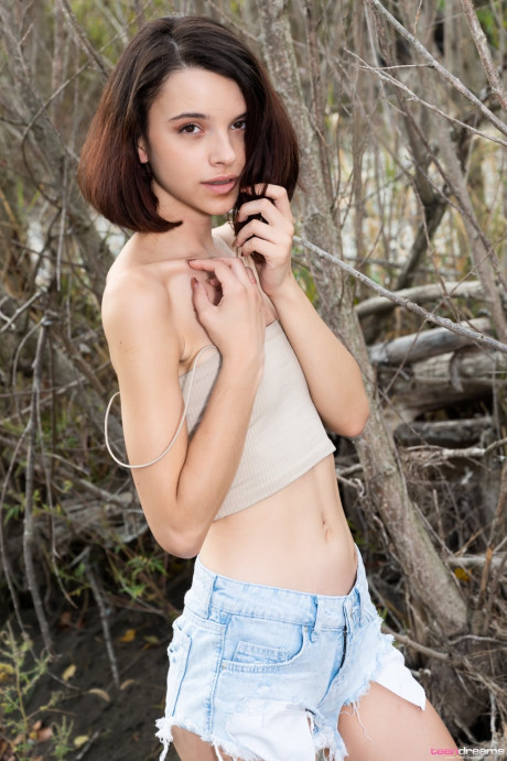 Marvelous amateur teenie Ohana unveils her tiny tits & bald twat in nature - #303694