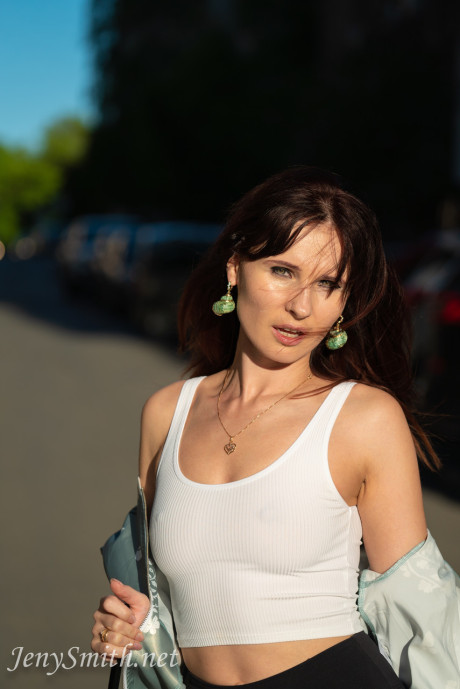 Ravishing Russian MILF Jeny Smith exposes her natural melons in public - #65104