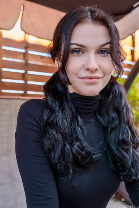 Gorgeous Polish babe Morticia strips to her boots and poses on a patio swing - #318856