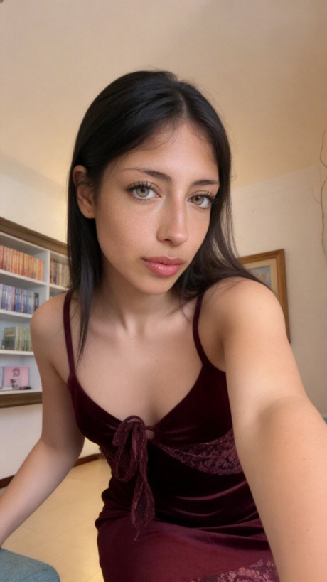 Brunette amateur takes selfie shots in a number of different outfits - #284733