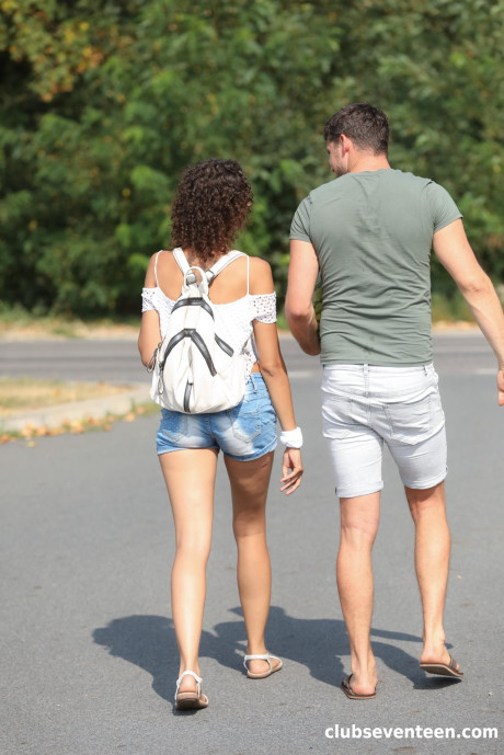 Curly haired teenie Bunny Love gets stripped, drilled & cummed at the picnic - #320241