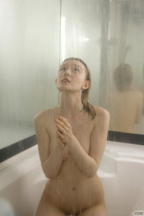 Skinny babe Cami Sembrabella shows her perky breasts while naked in a shower - #317101