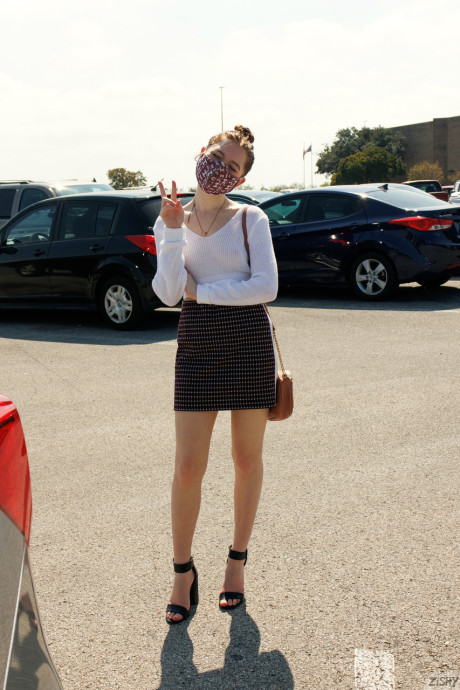 Pretty babe Myra Glasford flashes her butt and boobies before stripping in a car - #263328