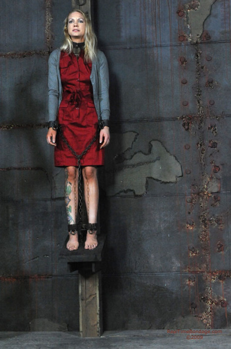 Tattooed blonde Rain Degrey is restrained for lezdom sex in a vault - #252924