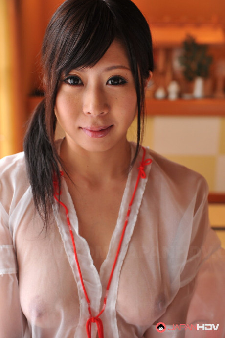 Japanese girl gf lady Yume Sorano holds a branch while showing her natural boobs - #269639