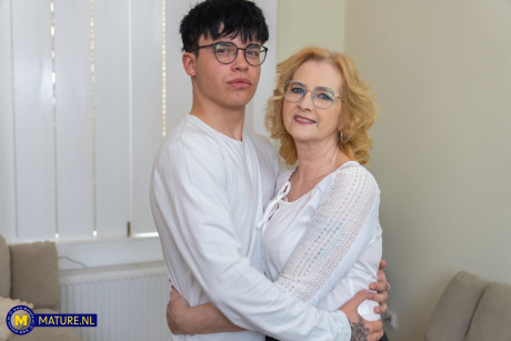 Amateur grandma is hugged by her young teen stepson during a solo engagement - #305680