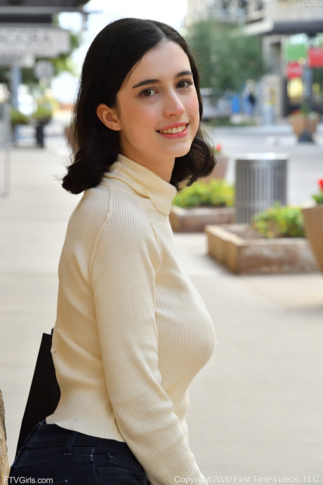 Stunning babe Giulia strips to her underwear before revealing her amazing boobies - #250228