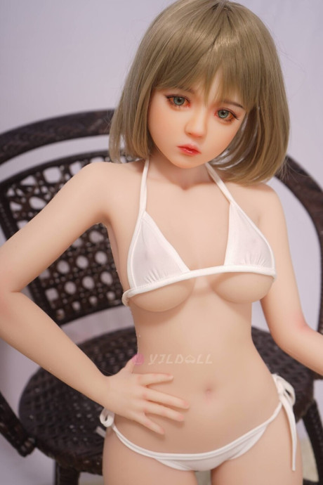 Sex doll with striking eyes and perky breasts gets naked on her knees - #278432