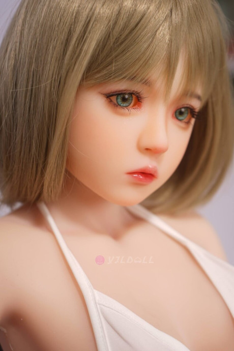 Sex doll with striking eyes and perky breasts gets naked on her knees - #278433