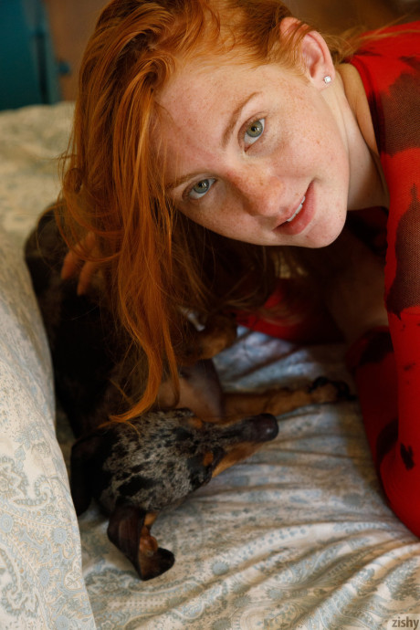 Freckled red hair young with tattoos July September flaunts her hot booty at home - #62096