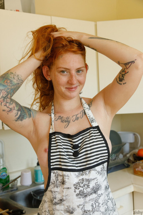 Freckled red hair young with tattoos July September flaunts her hot booty at home - #62103