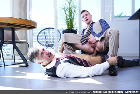 Young young gay Serg Shepard wanks while having office sex with his boss - #271259
