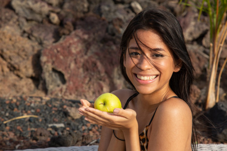 Fine hispanic young Karin Torres flaunts her shaved cunt outdoors - #273799