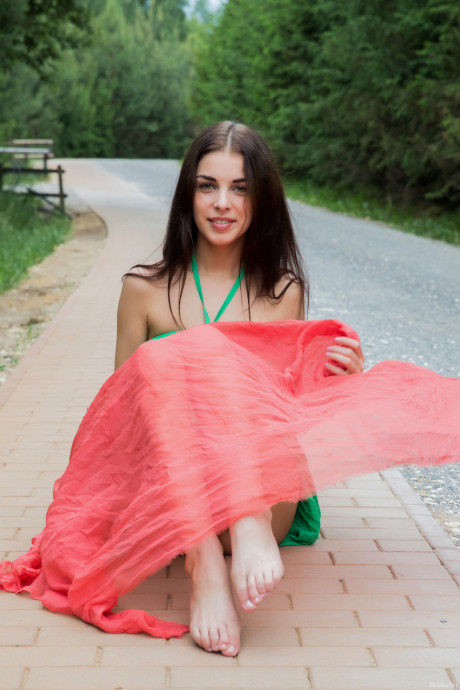 Brunette sweety Evita Lima unveils her twat and adorable butt on the road - #303719