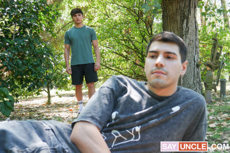 Gay couple Christopher Martins & Fede Cofler have doggystyle anal sex outdoors - #296119