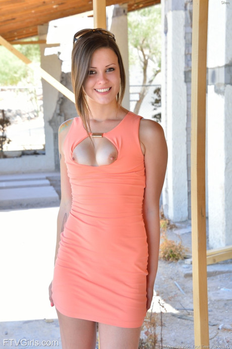 Glamour babe Shea gets naked in public to show her petite body & her tiny boobs - #199770