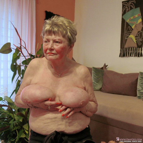 Shy old lady Phyladelphia playing with her monstrous saggy breasts in a solo - #60145