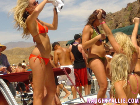 Blondie amateur wild Allie engages in lesbian play during a boat party - #289409
