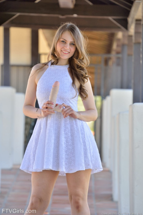 Adorable teen Jenna lifts her legs up and sticks a rubber toy in her snatch - #319052