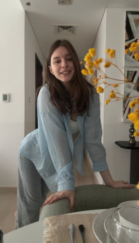 Brunette solo girl girl woman takes selfies while sporting denim attire - #300884
