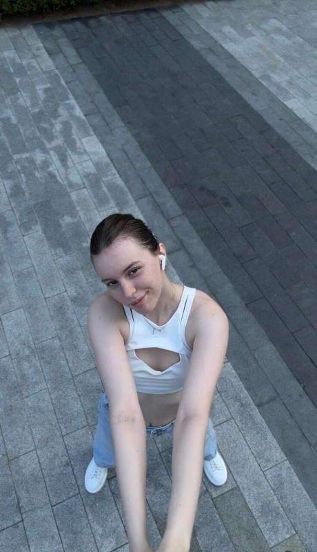 Brunette solo girl girl woman takes selfies while sporting denim attire - #300892