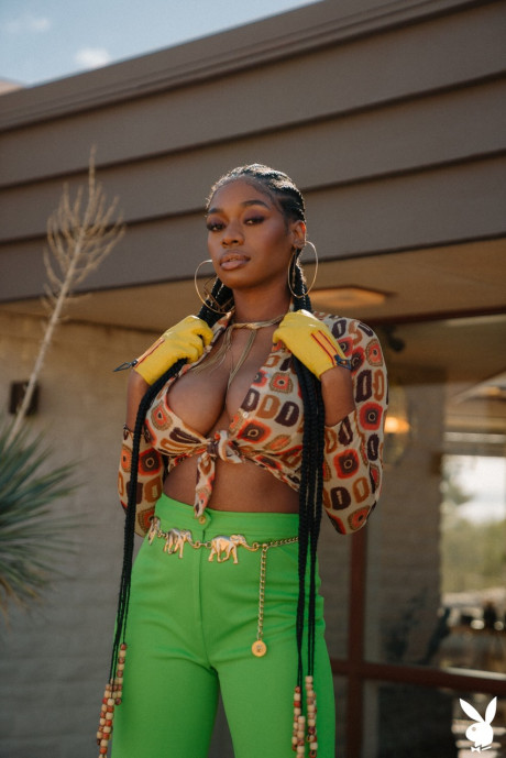 Fine ebony babe Nyla strips and flaunts her incredible giant boobies & bushy snatch - #54691