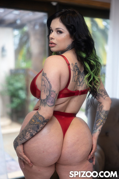 Tattooed latina MILF Xwife Karen poses by herself before fucking on a bed - #276829