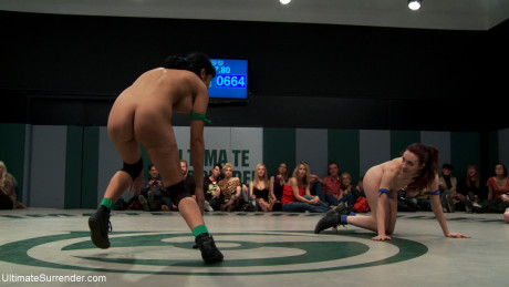 Cruel lesbian wrestlers show their charming curvaceous bodies while fighting - #303218