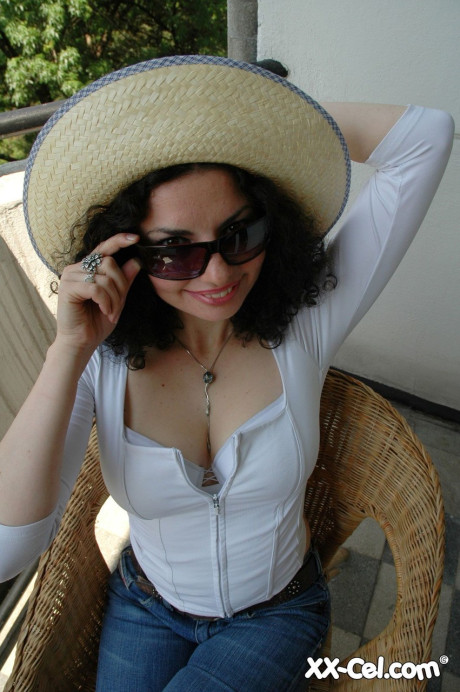Attractive amateur whore girl woman Sofia strips and displays her gigantic juggs outdoors - #286079