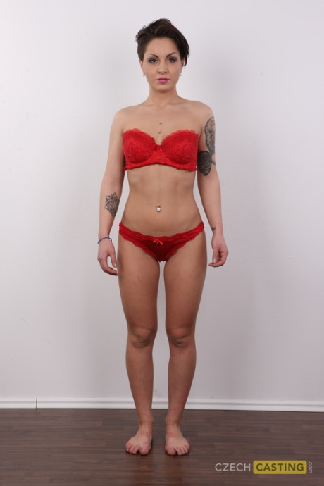 Amateur girl girlfriend broad with short hair sports pierced nipples while getting naked - #274076