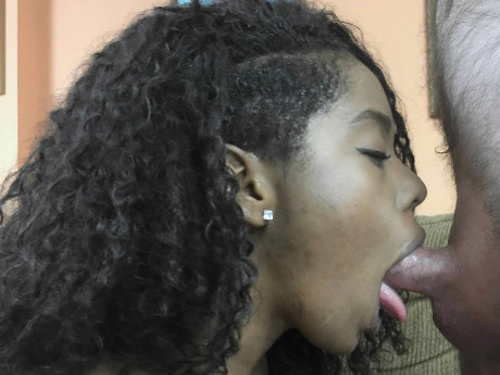 Curvy ebony Layla Finesse undresses & sucks an mature husband bf dude small white schlong #16782
